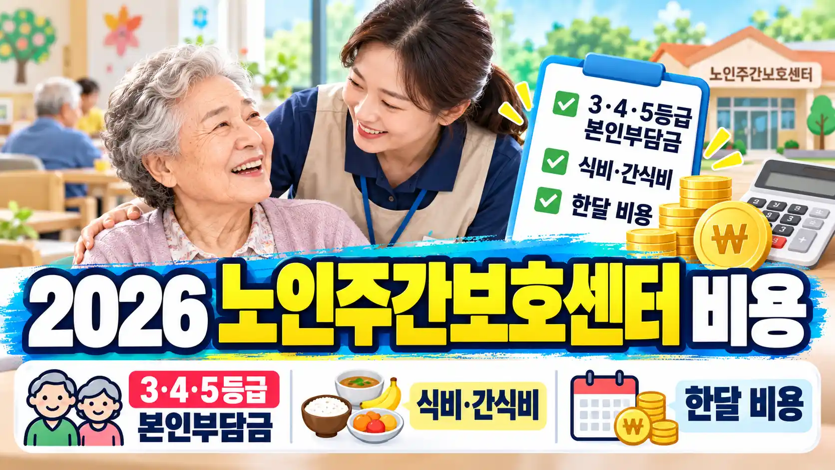 2026 노인주간보호센터 비용 3등급 4등급 5등급 한달 본인부담금 식비