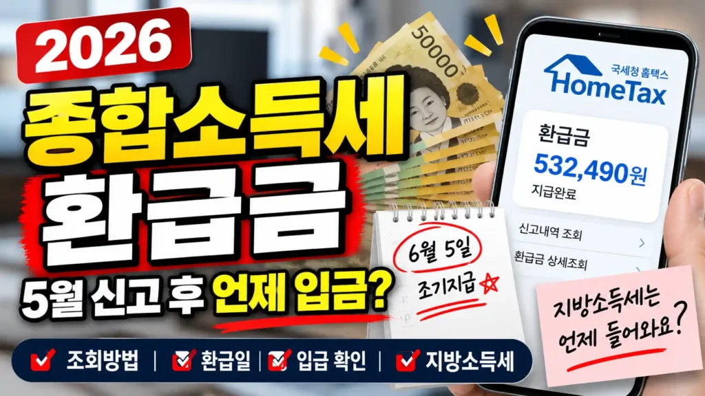 2026 종합소득세 환급금 환급일 홈택스 조회 지방소득세 입금 확인