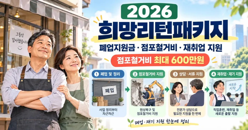 2026 희망리턴패키지 신청방법 폐업지원금 점포철거비 600만원 소상공인 재취업